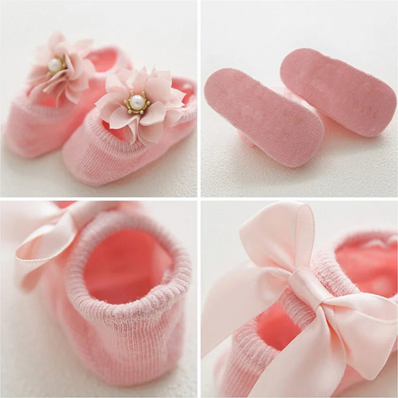 Lace Flower Newborn Baby Socks/3 Pairs