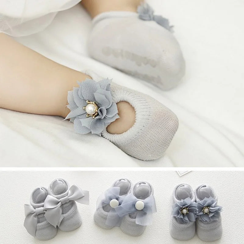 Lace Flower Newborn Baby Socks/3 Pairs