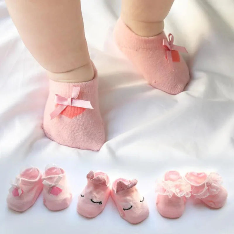 Lace Flower Newborn Baby Socks/3 Pairs